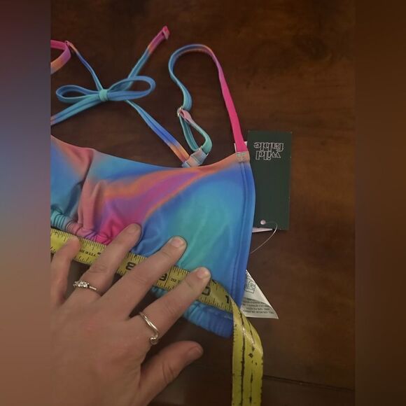 Wild Fable Women's Tunnel Front Bralette Bikini Top Blue Marble Print NWT XS - Picture 8 of 13